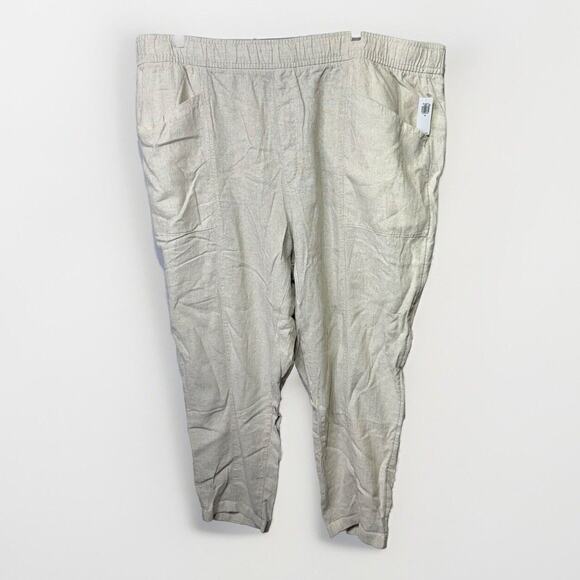 Old Navy Pants - Old Navy High Rise Linen Taper Pants Women’s Size 3X Beige Flax Linen Blend